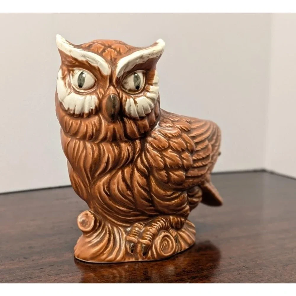 Vintage Artmark Japan Ceramic Owl Planter Brown Woodland Bird Vase Mid Century